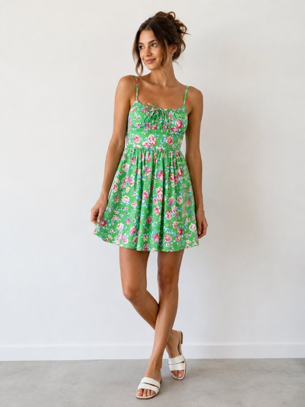Zara Bustier Floral Mini Dress Open Back Bloggers Fav Green Pink Size XS